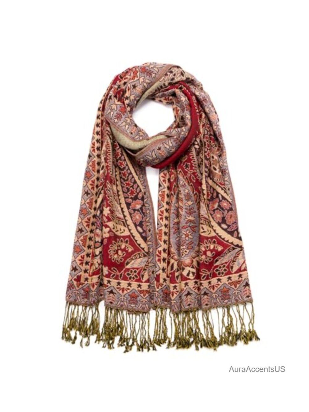 Paisley Pashmina Shawl Wrap Reversible Jacquard Scarf with Fringe